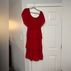 Red Dress - off the shoulder - ruffle dress